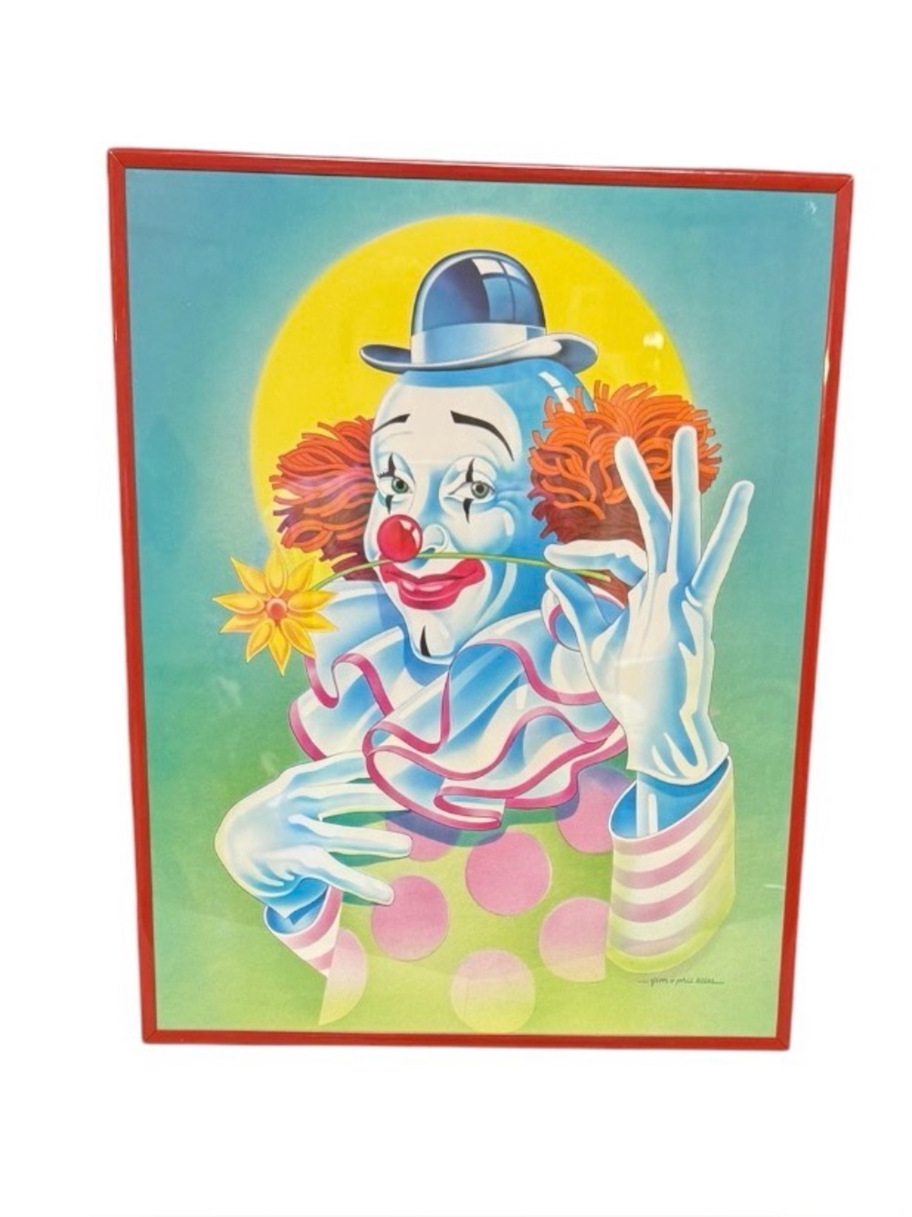 EUC Vintage Jim & Phil Bliss Circus Clown Framed Lithograph 20"x16"